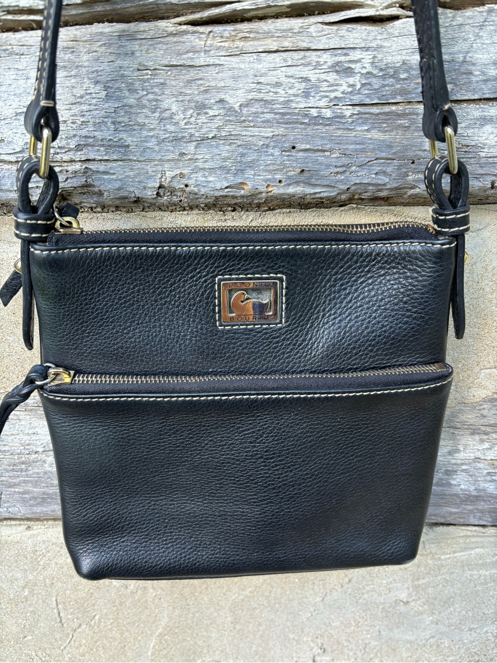 Dooney & Bourke Black Pebbled Leather Convertible Crossbody with Gold Accent - Picture 3 of 11